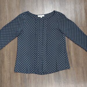 Loft Black And White Polkadot Pleated Blouse Size Medium
